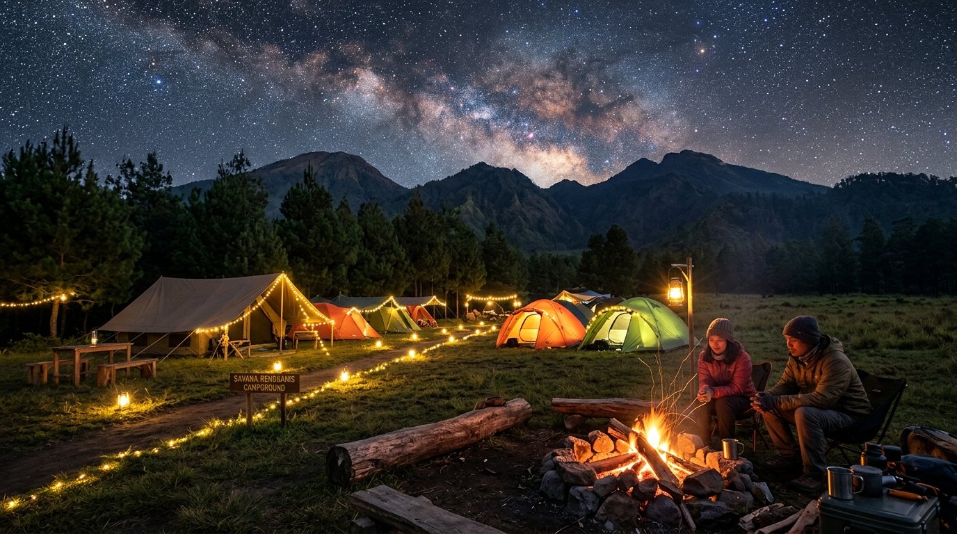 Suasana Malam & Api Unggun di Savana Rengganis